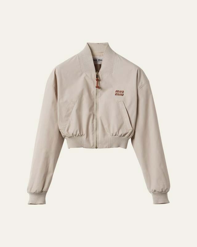 Long-Sleeve Crop Zip Bomber Jacket